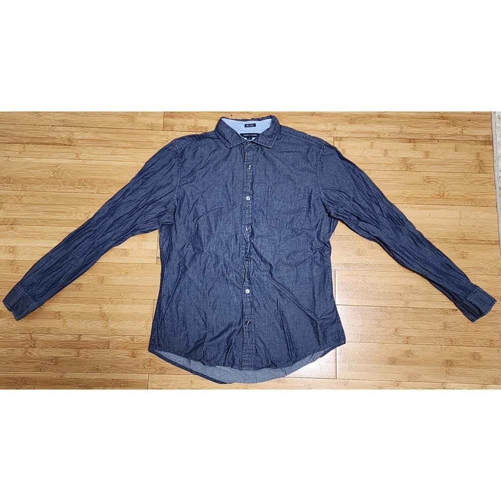 Tommy Hilfiger Shirt Blue Button Long Sleeve 80s Two Ply Mens Medium Work Casual